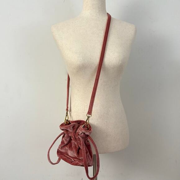 Madewell Velvet Mini Drawstring Crossbody Bag Pink Blush Excellent Condition - Picture 1 of 8